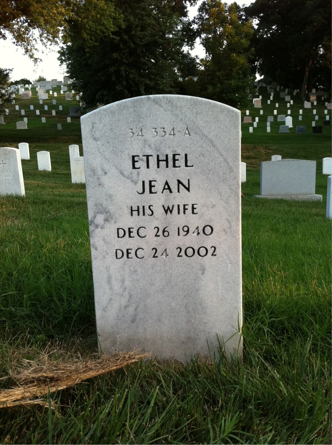 Back of headstone — Ethel Ahmann