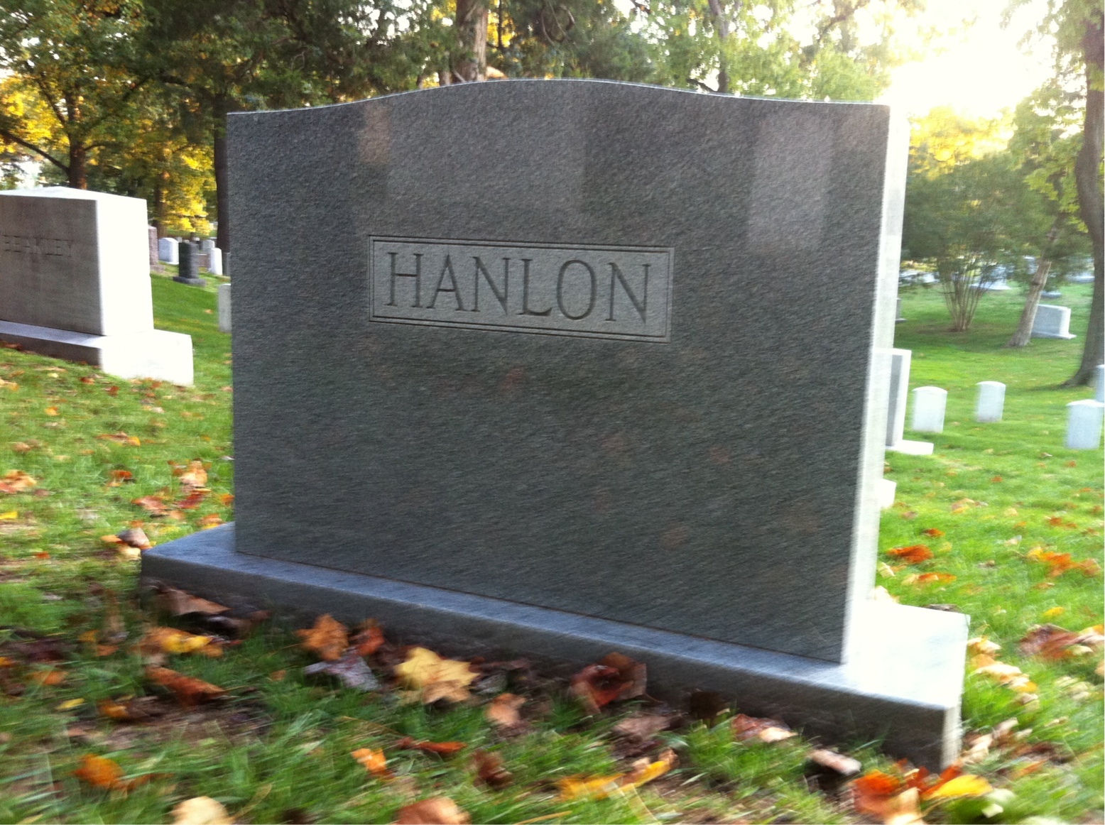 Back of headstone — Robert Hanlon