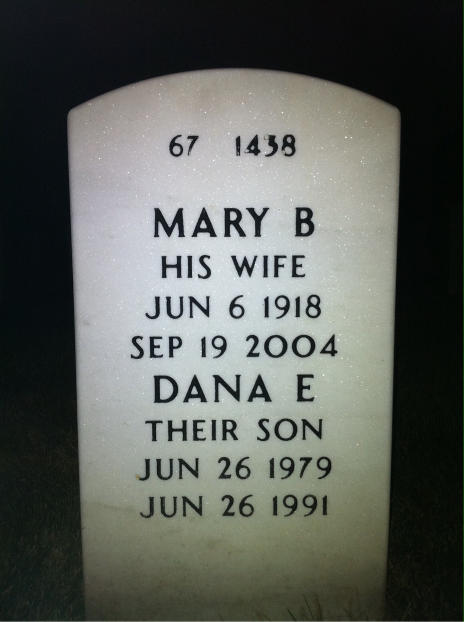 Back of headstone — Horace Whitfield