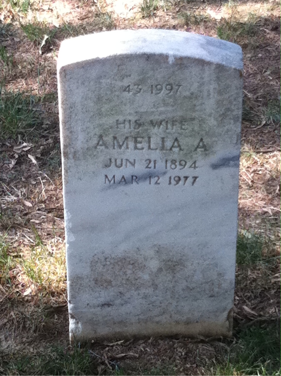 Back of headstone — Amelia Giddings