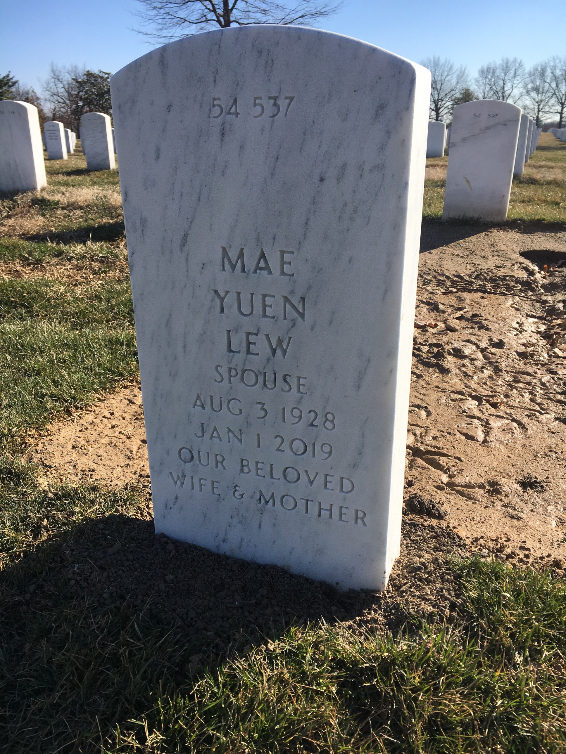 Back of headstone — Joseph Lew