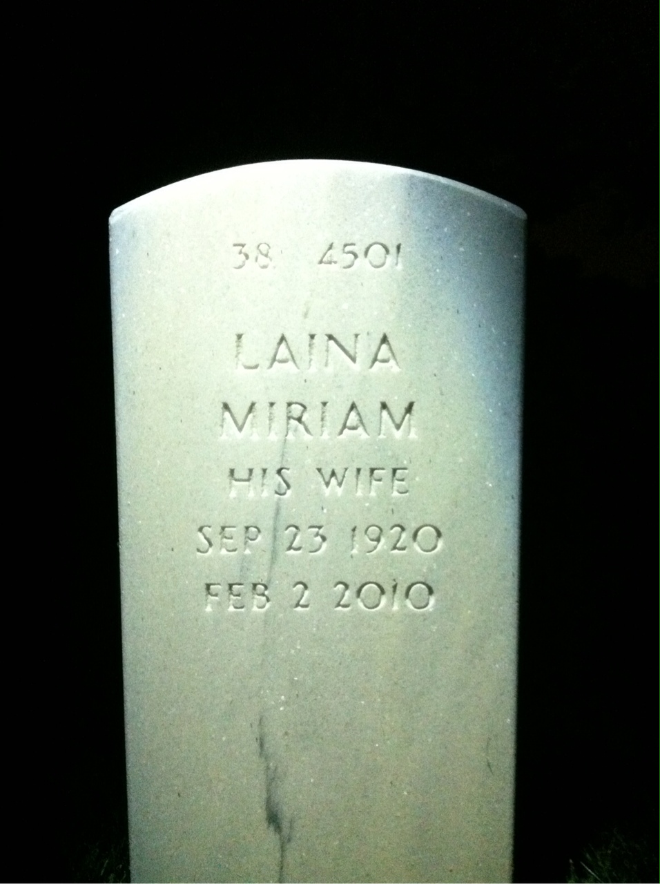 Back of headstone — James Garver