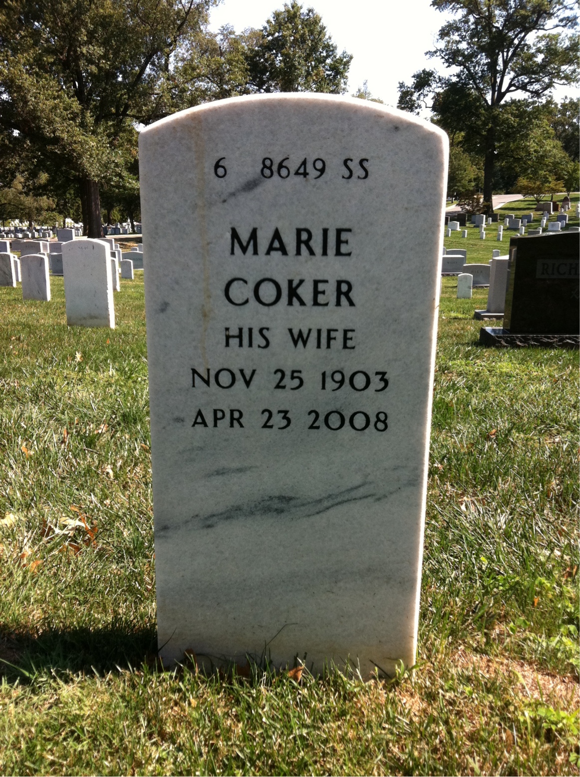 Back of headstone — James Binckley