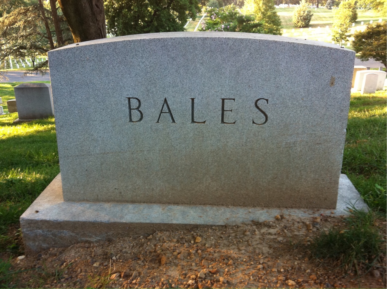 Back of headstone — Louise Bales