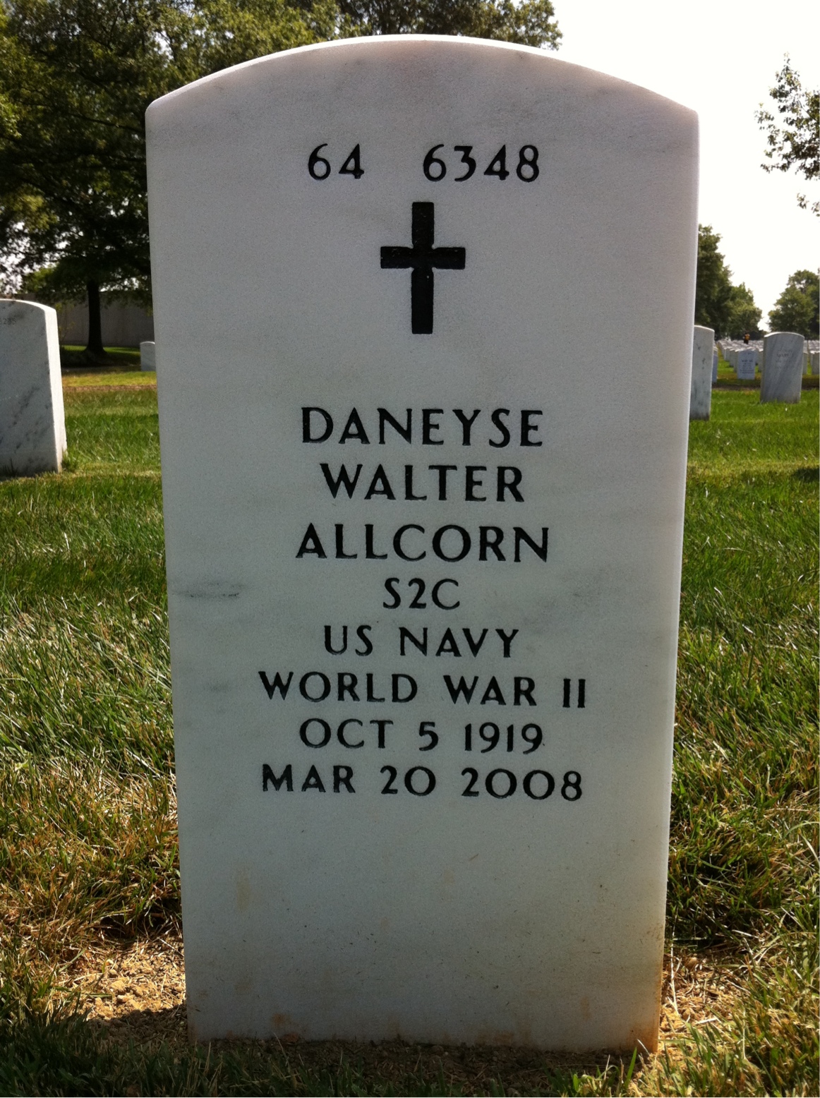 Back of headstone — Daneyse Allcorn