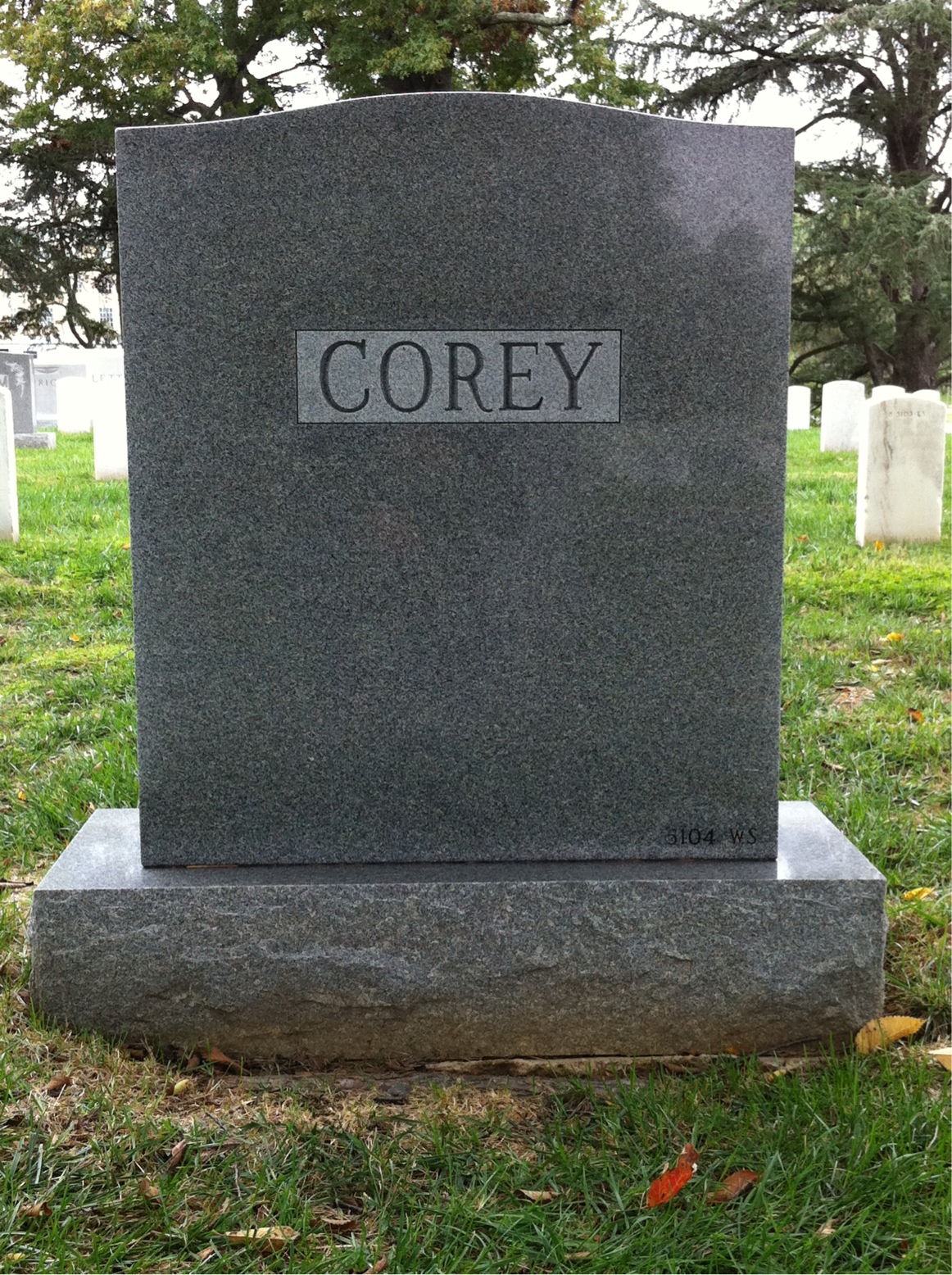 Back of headstone — Robert Corey
