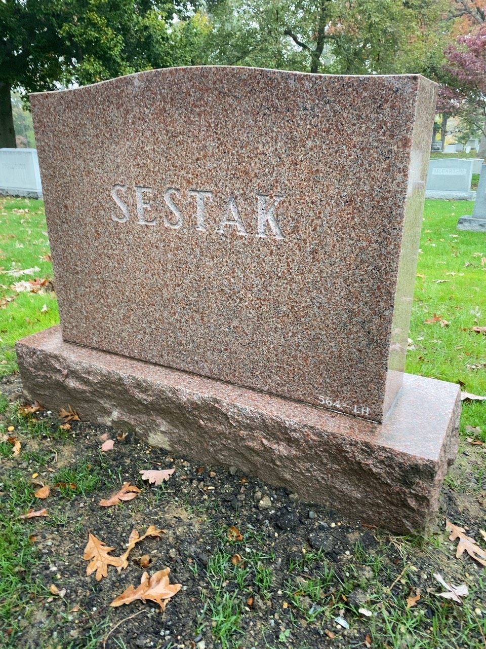 Back of headstone — Joseph Sestak