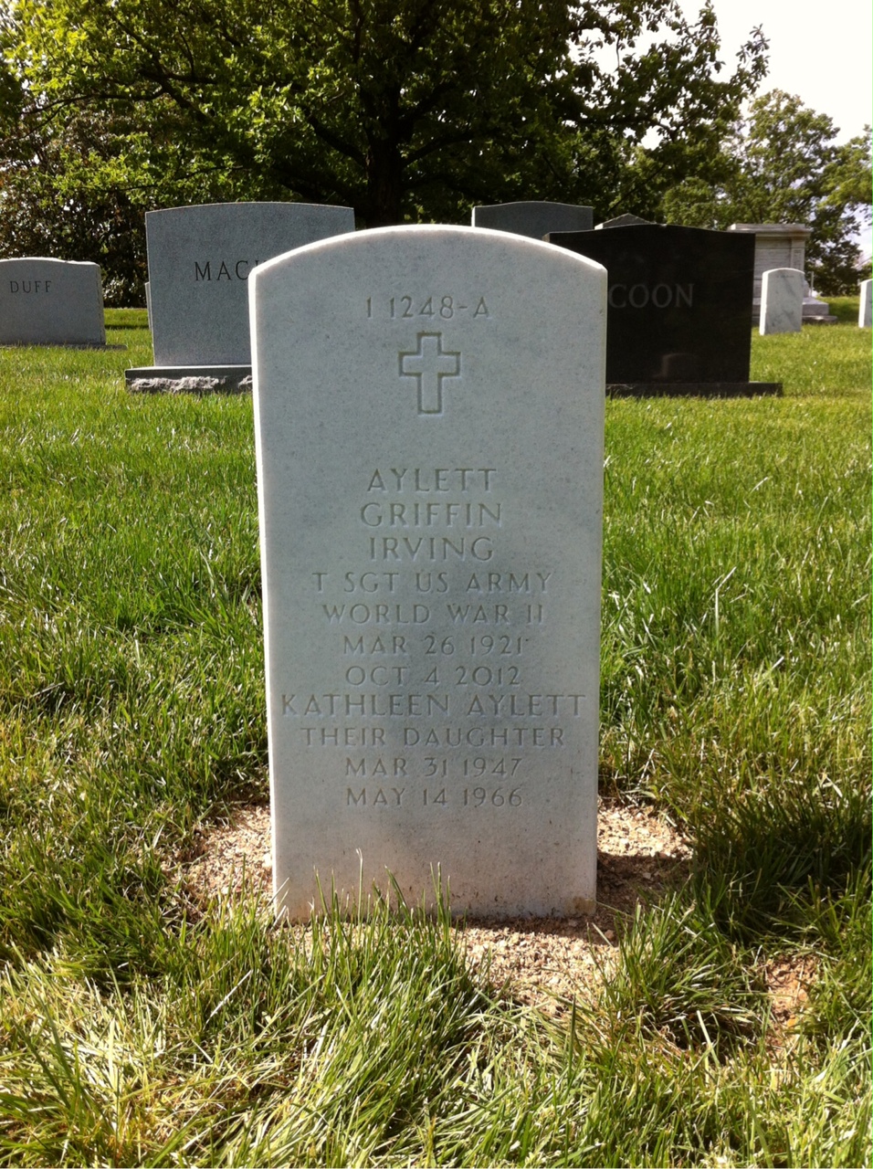 Back of headstone — Aylett Irving