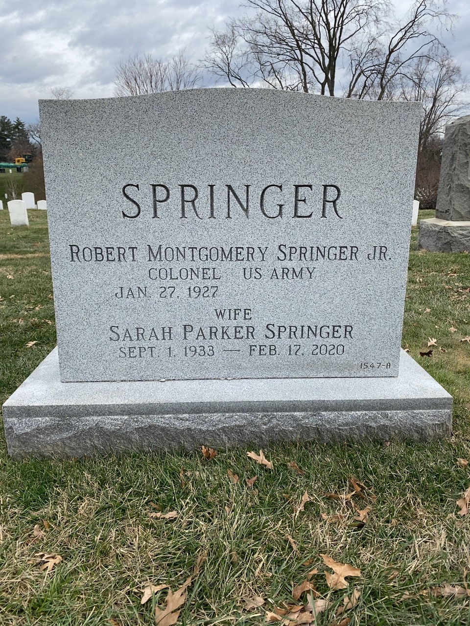 Back of headstone — Robert M Springer
