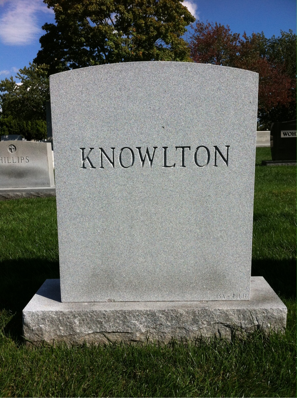 Back of headstone — William Knowlton