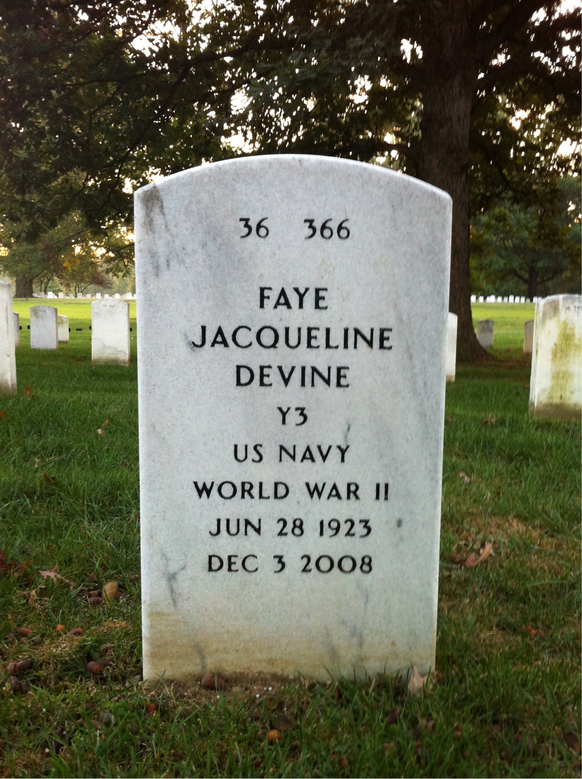 Back of headstone — Faye Devine