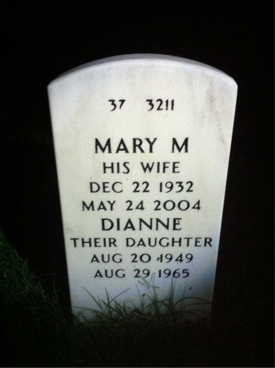 Back of headstone — Robert Whitten