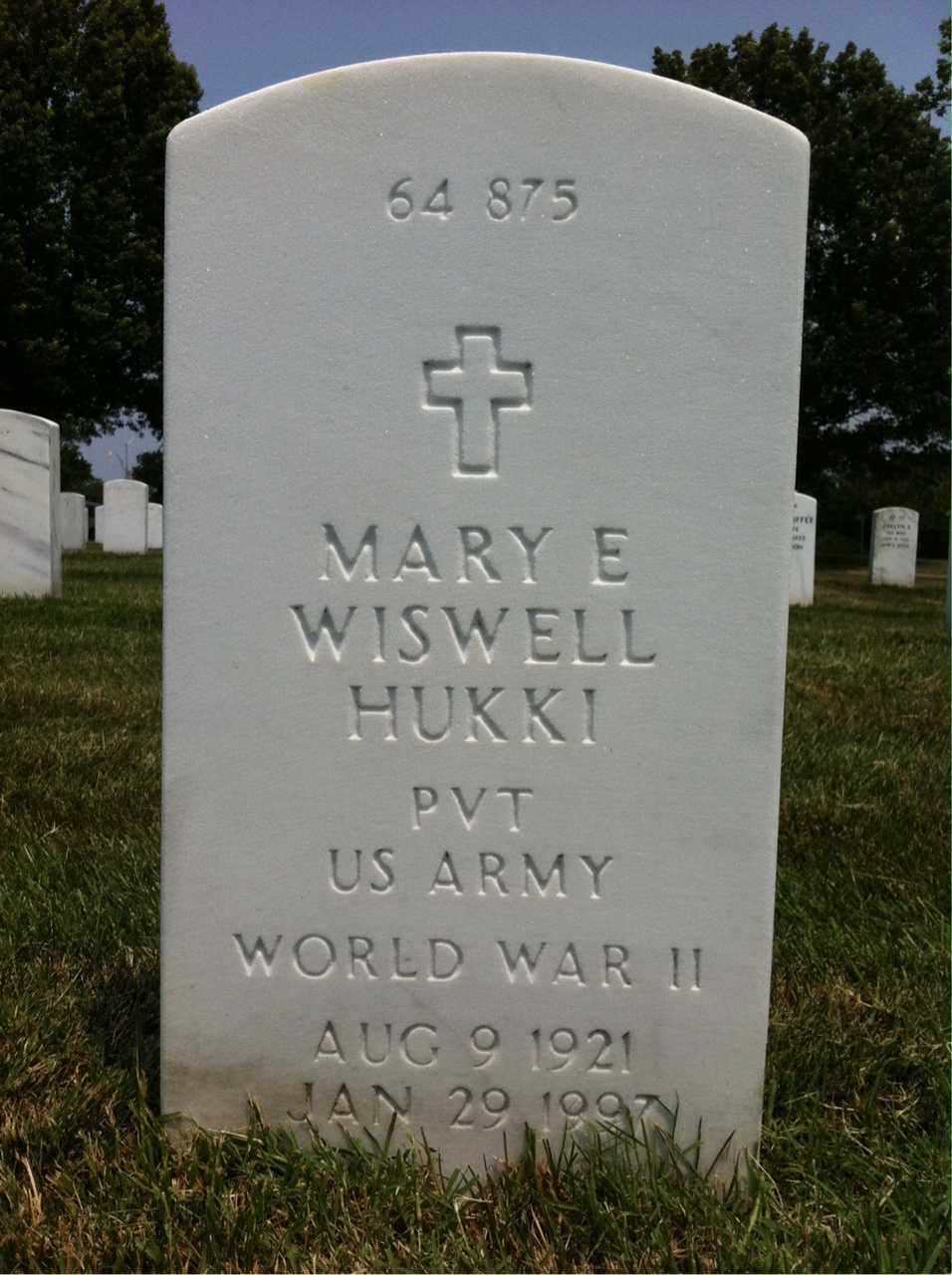 Back of headstone — Mary E Hukki