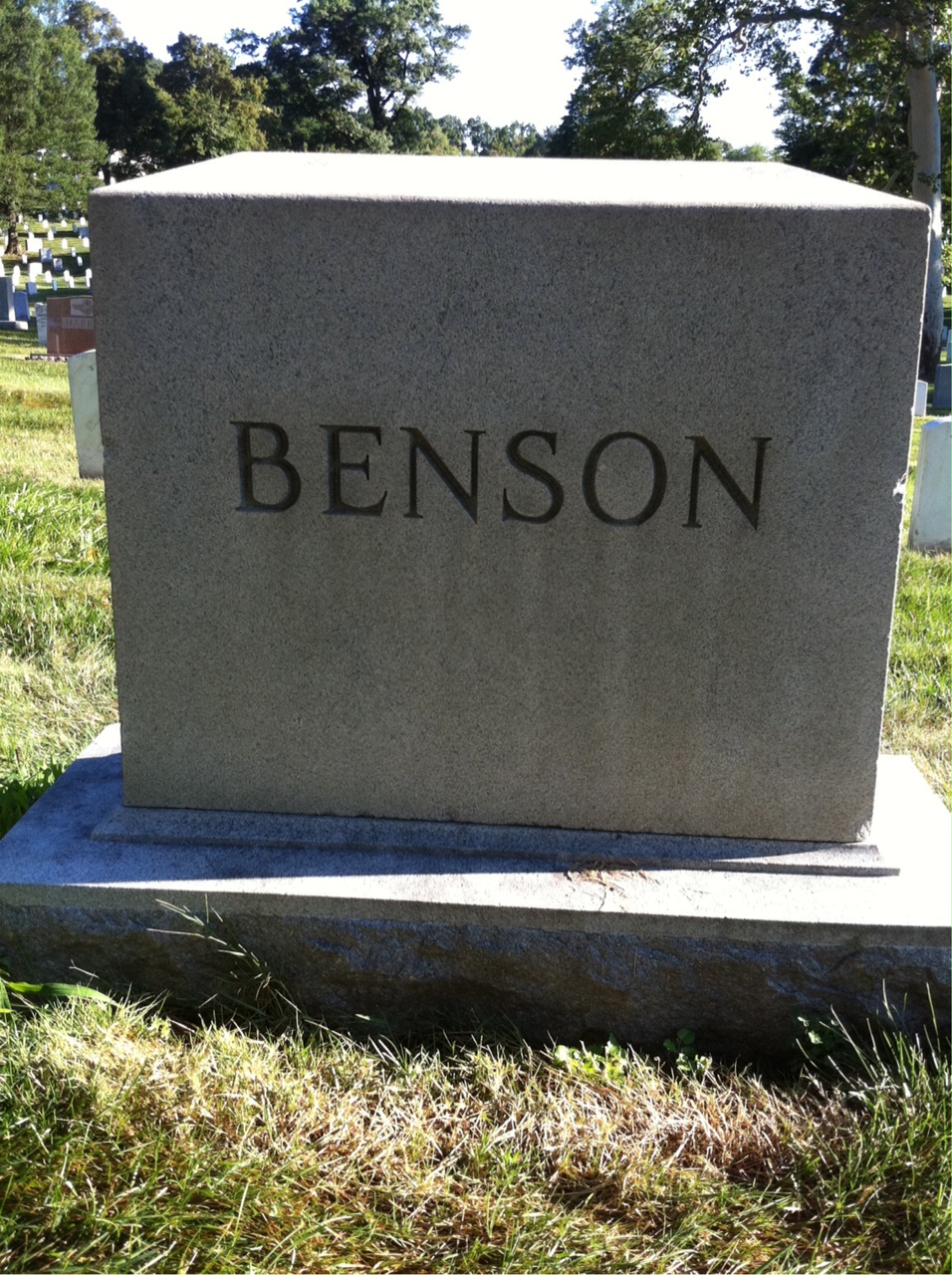 Back of headstone — Ellsworth Benson