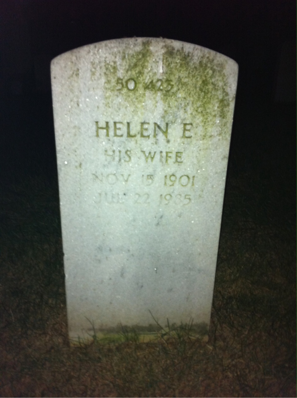Back of headstone — Helen Baker