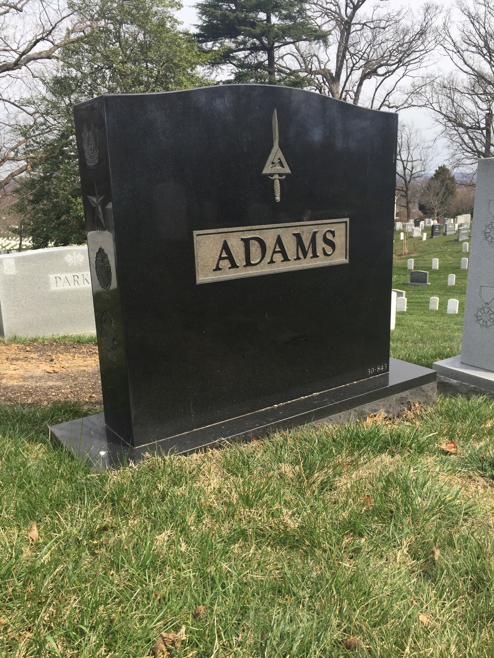 Back of headstone — Herman Adams