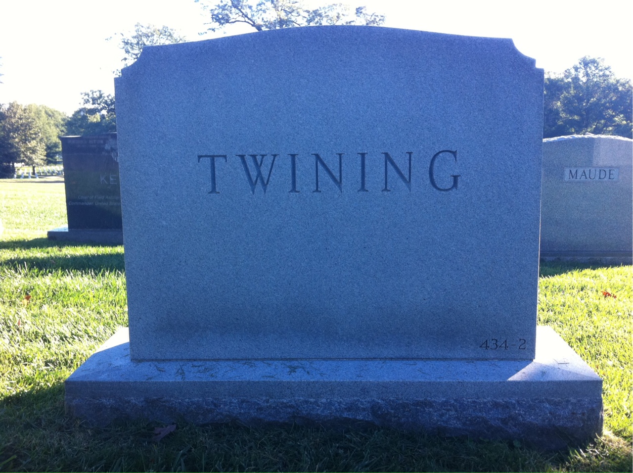 Headstone shared by 2 interments, including Nathan F Twining