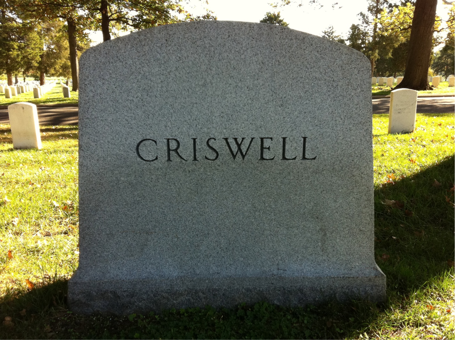 Back of headstone — Robert Criswell