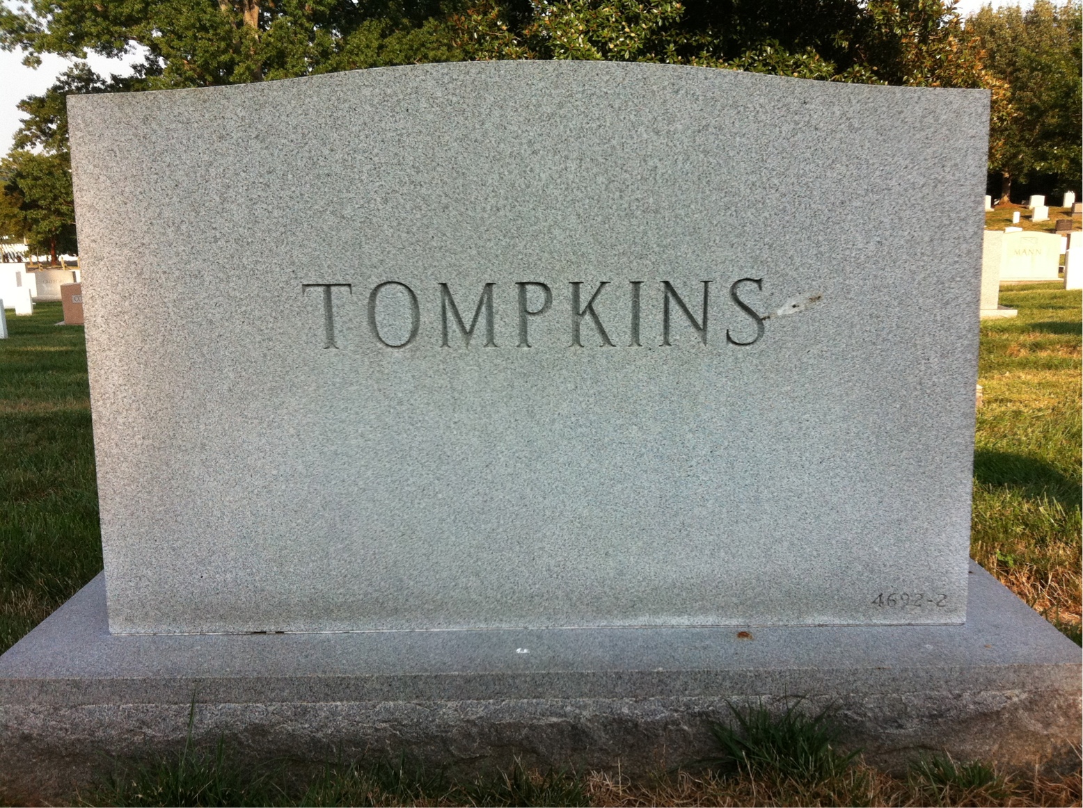 Back of headstone — Vincent Tompkins