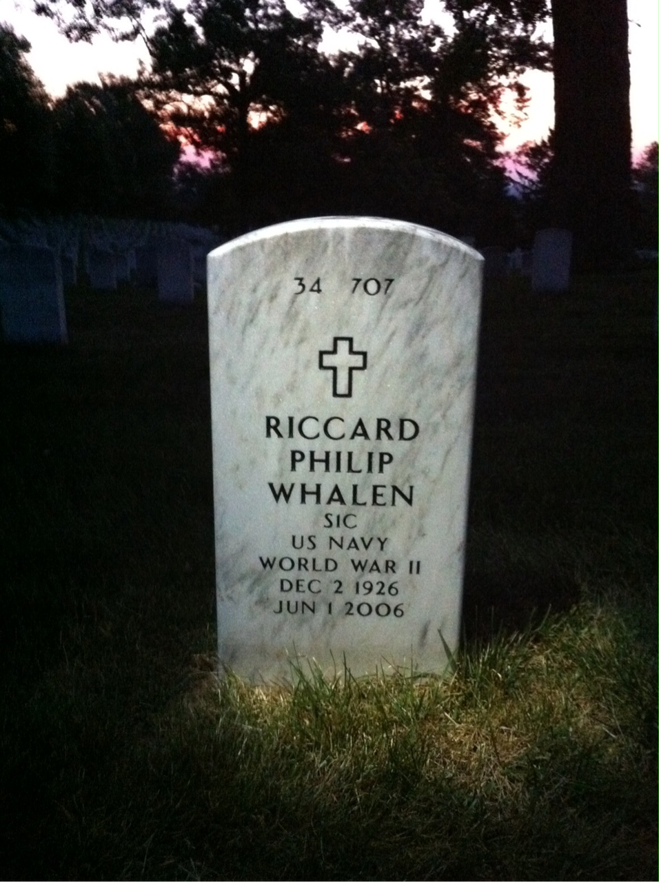 Back of headstone — John Whalen