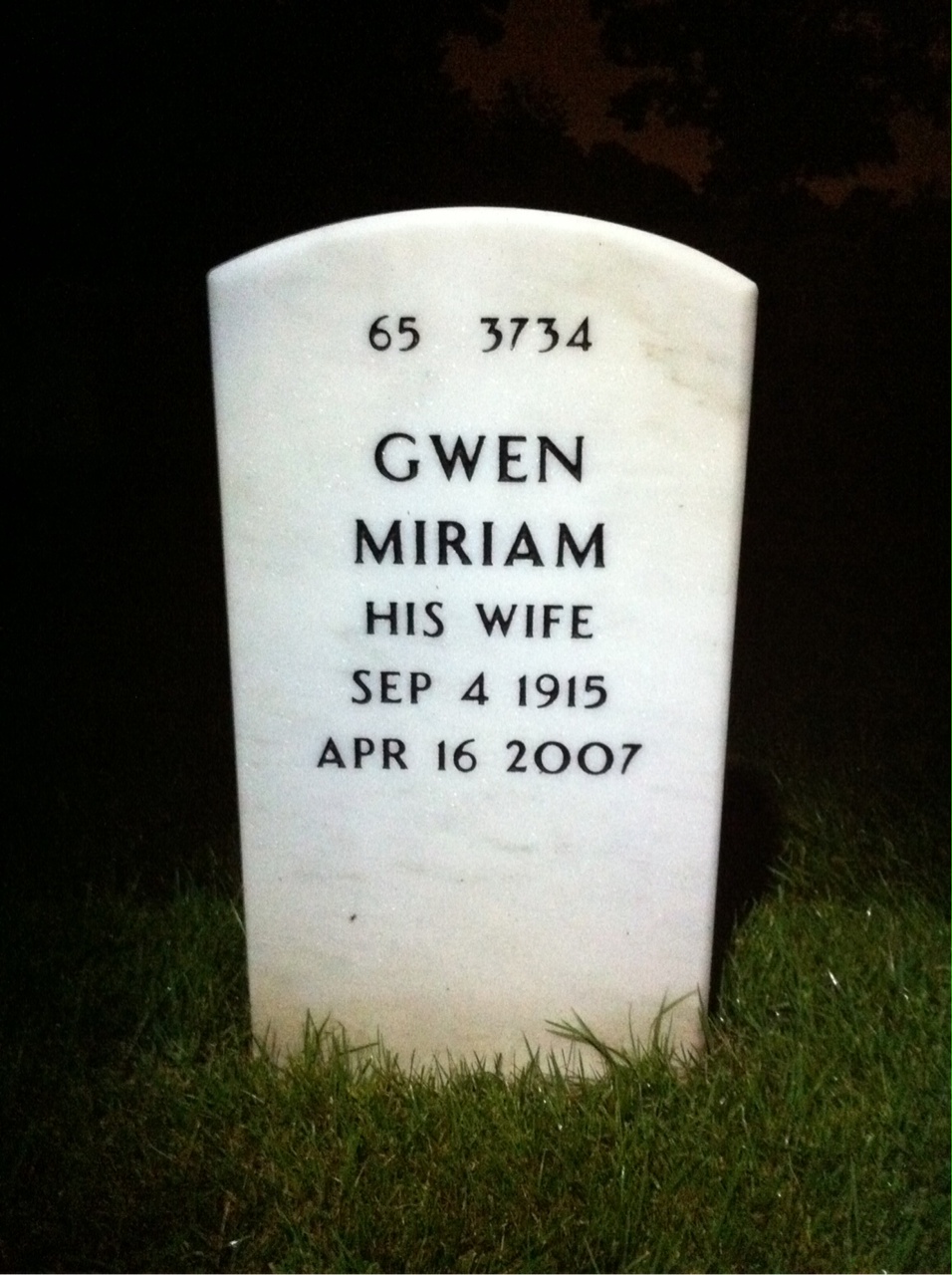 Back of headstone — Carl Grant