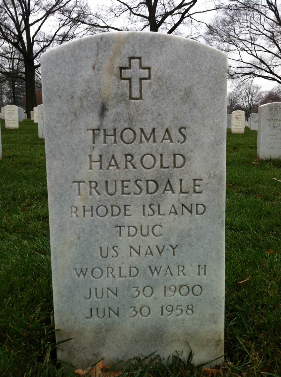 Headstone shared by 2 interments, including Thomas Truesdale