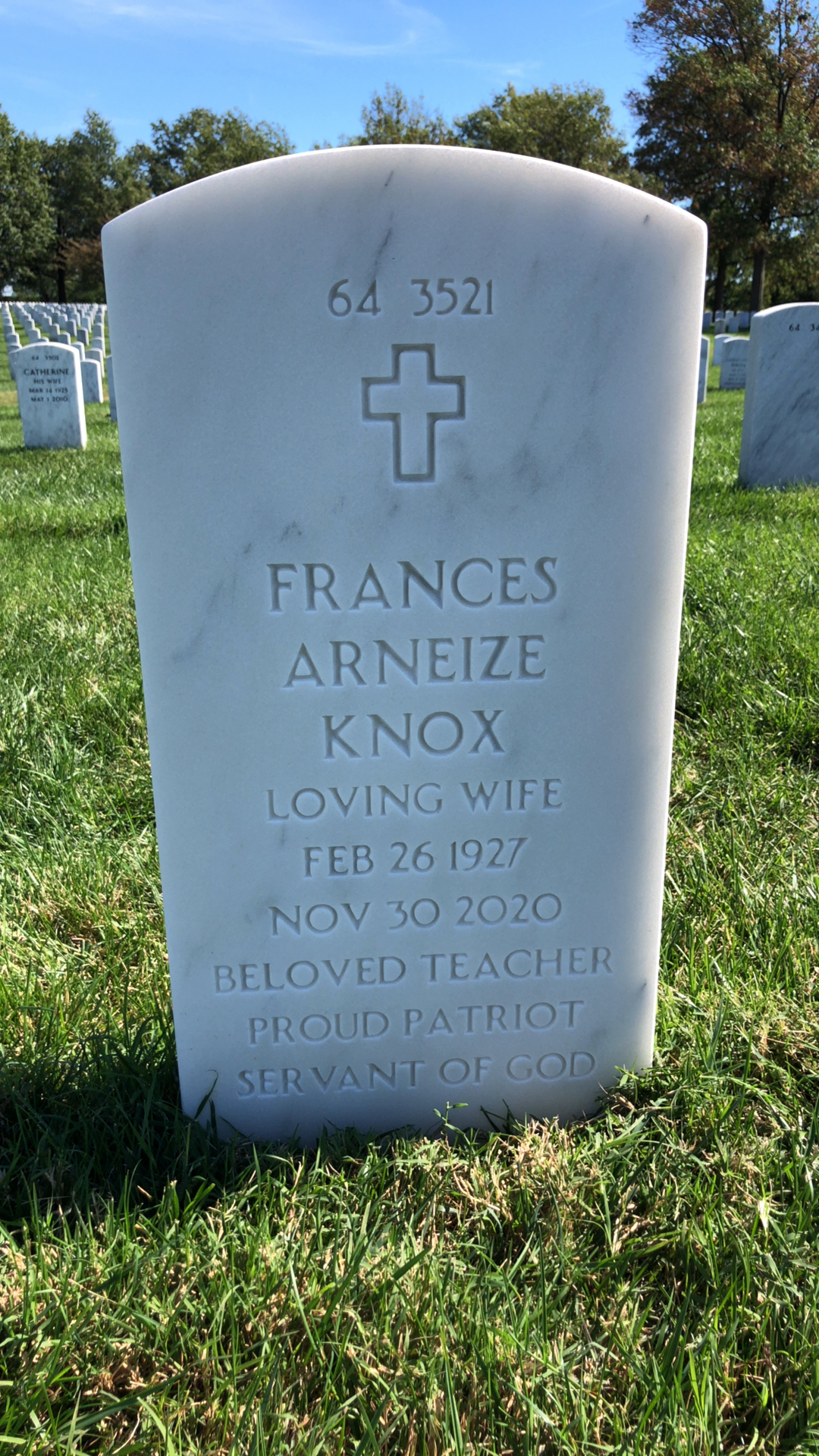 Back of headstone — William Knox
