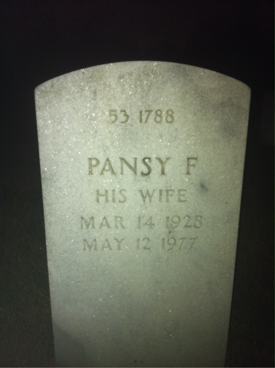 Back of headstone — Pansy Bacon