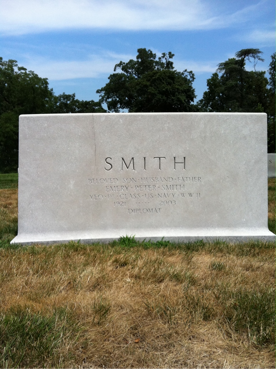 Back of headstone — Emery Smith