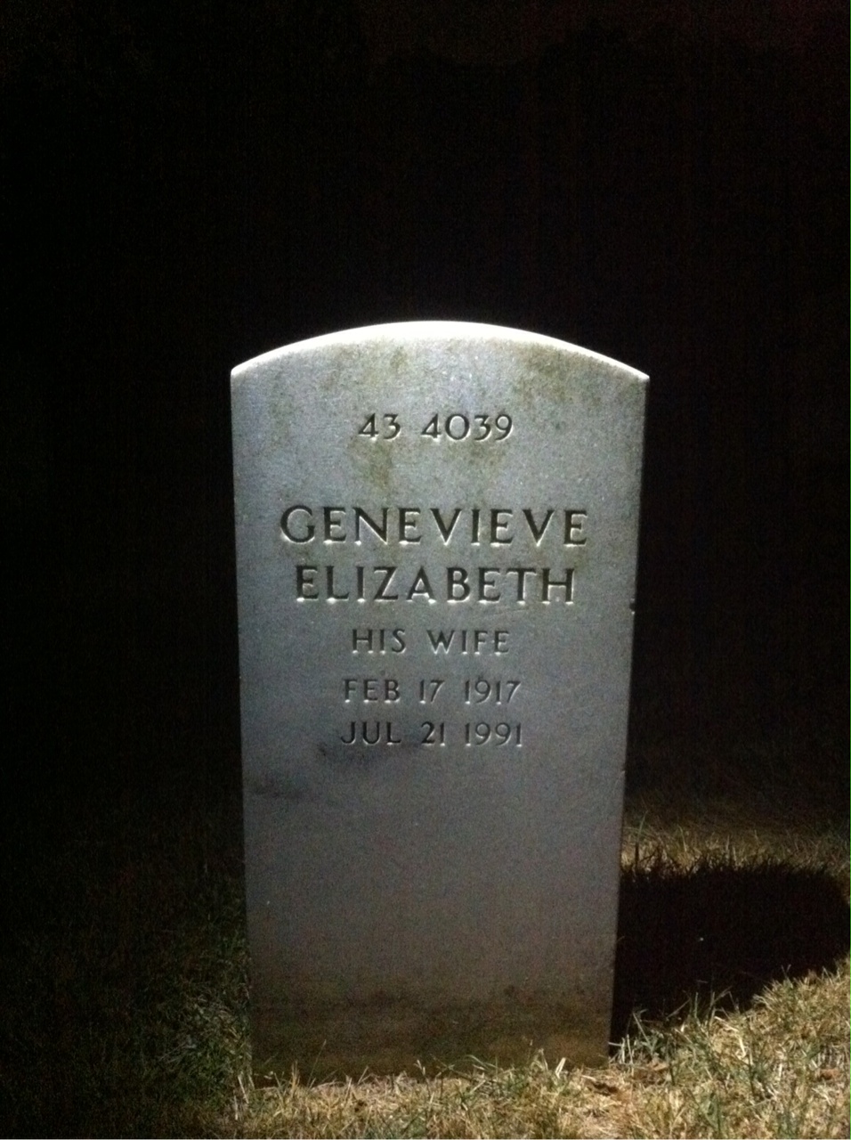 Back of headstone — Genevieve Baker