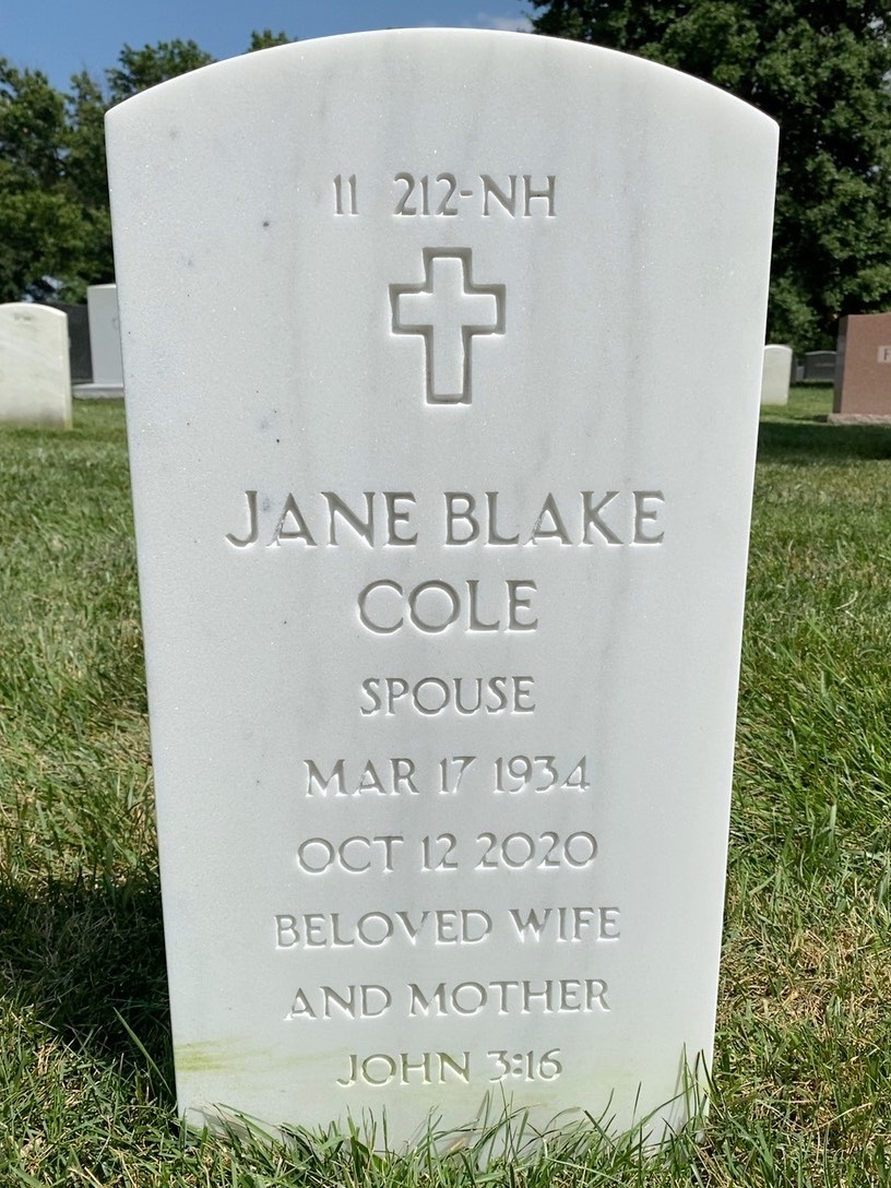 Back of headstone — William Cole