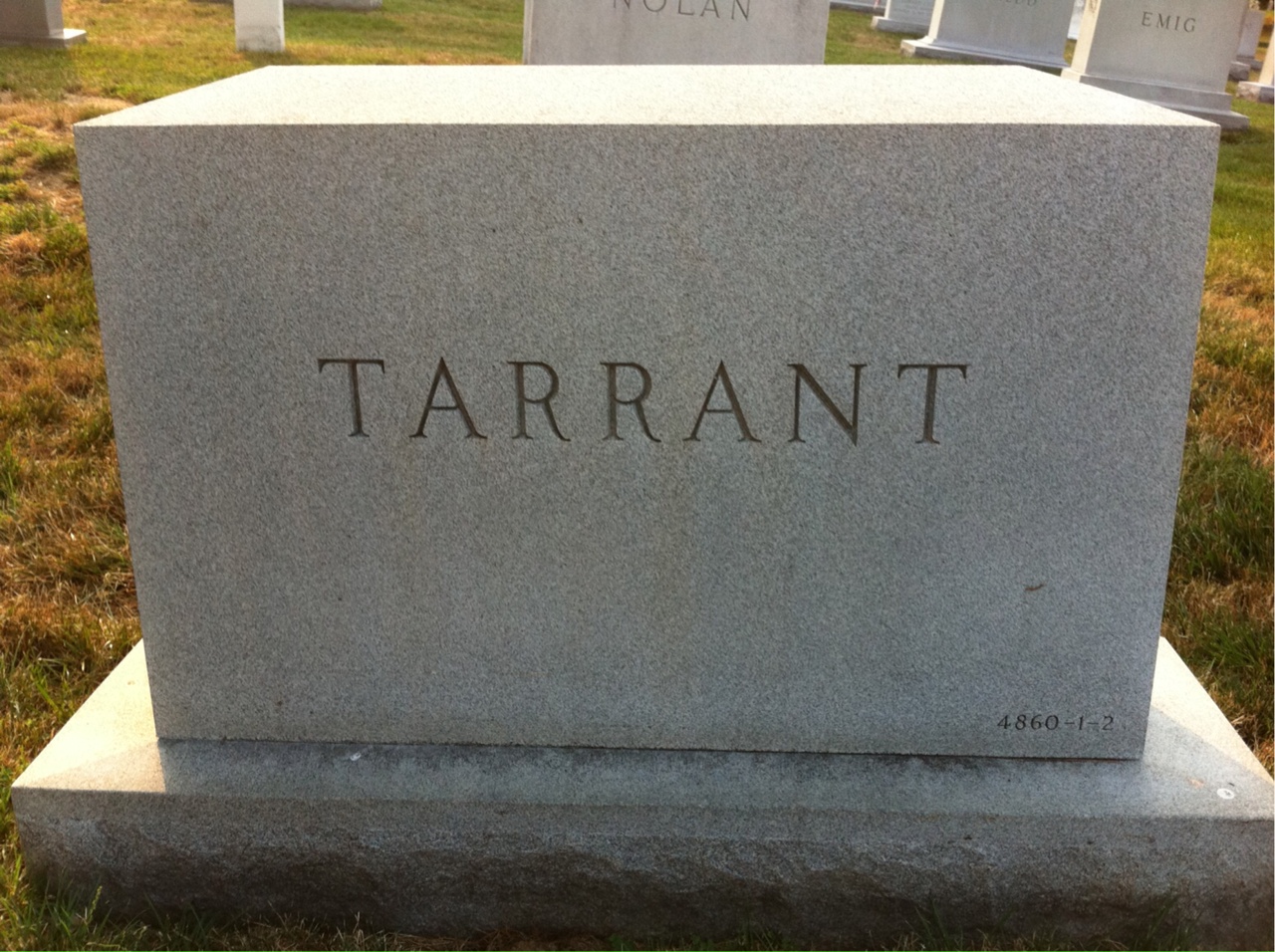 Back of headstone — William Theodore Tarrant