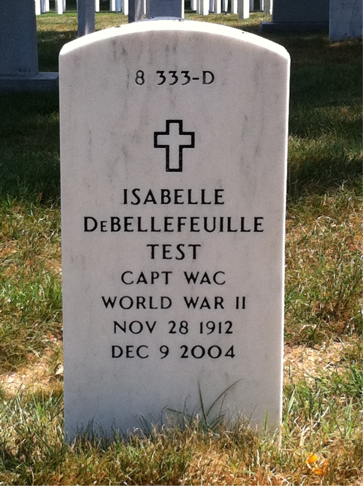 Back of headstone — Isabelle Test