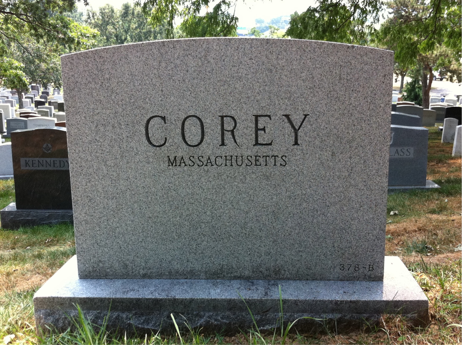 Back of headstone — George Corey