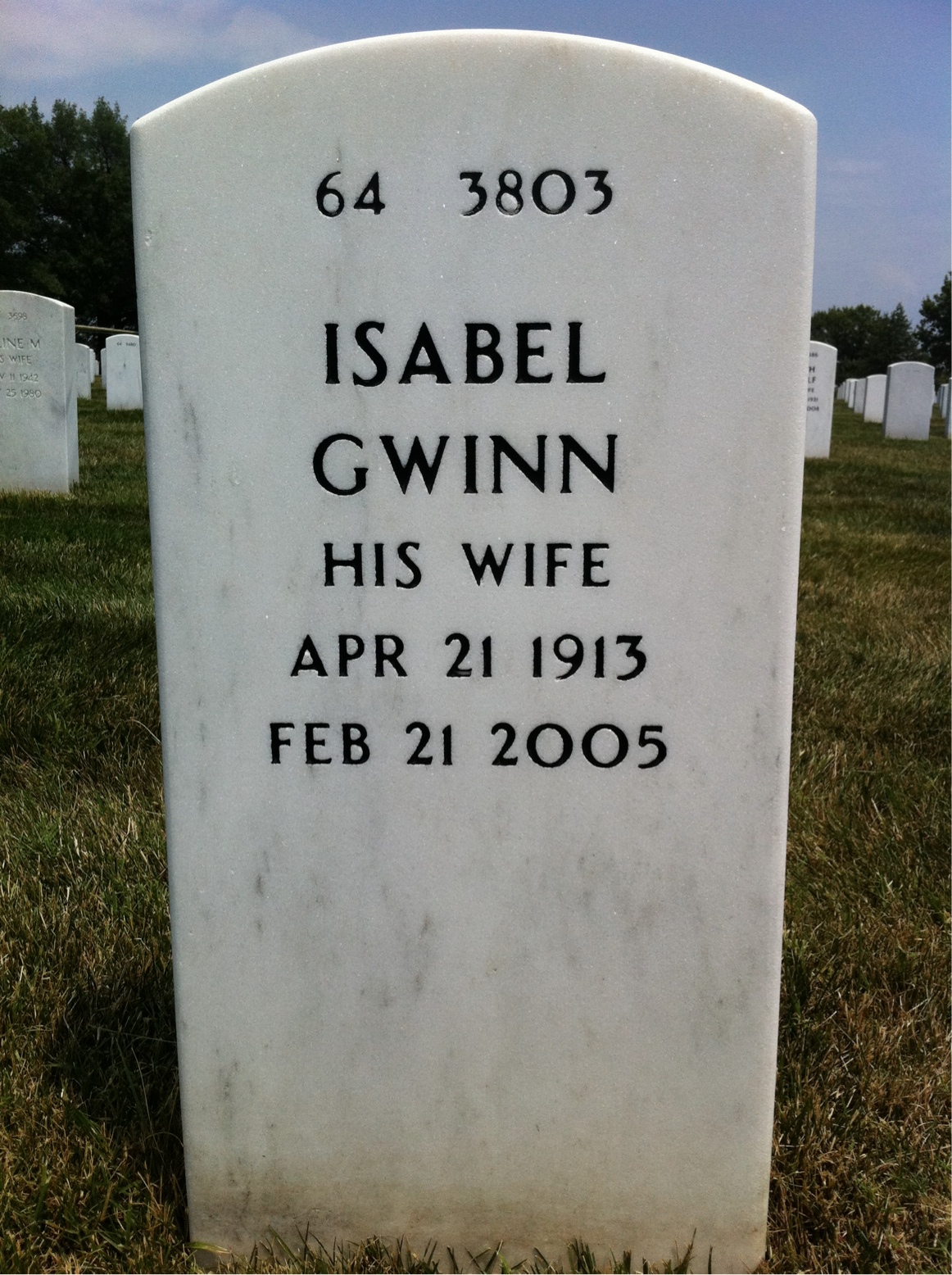 Back of headstone — Frank Wilkins