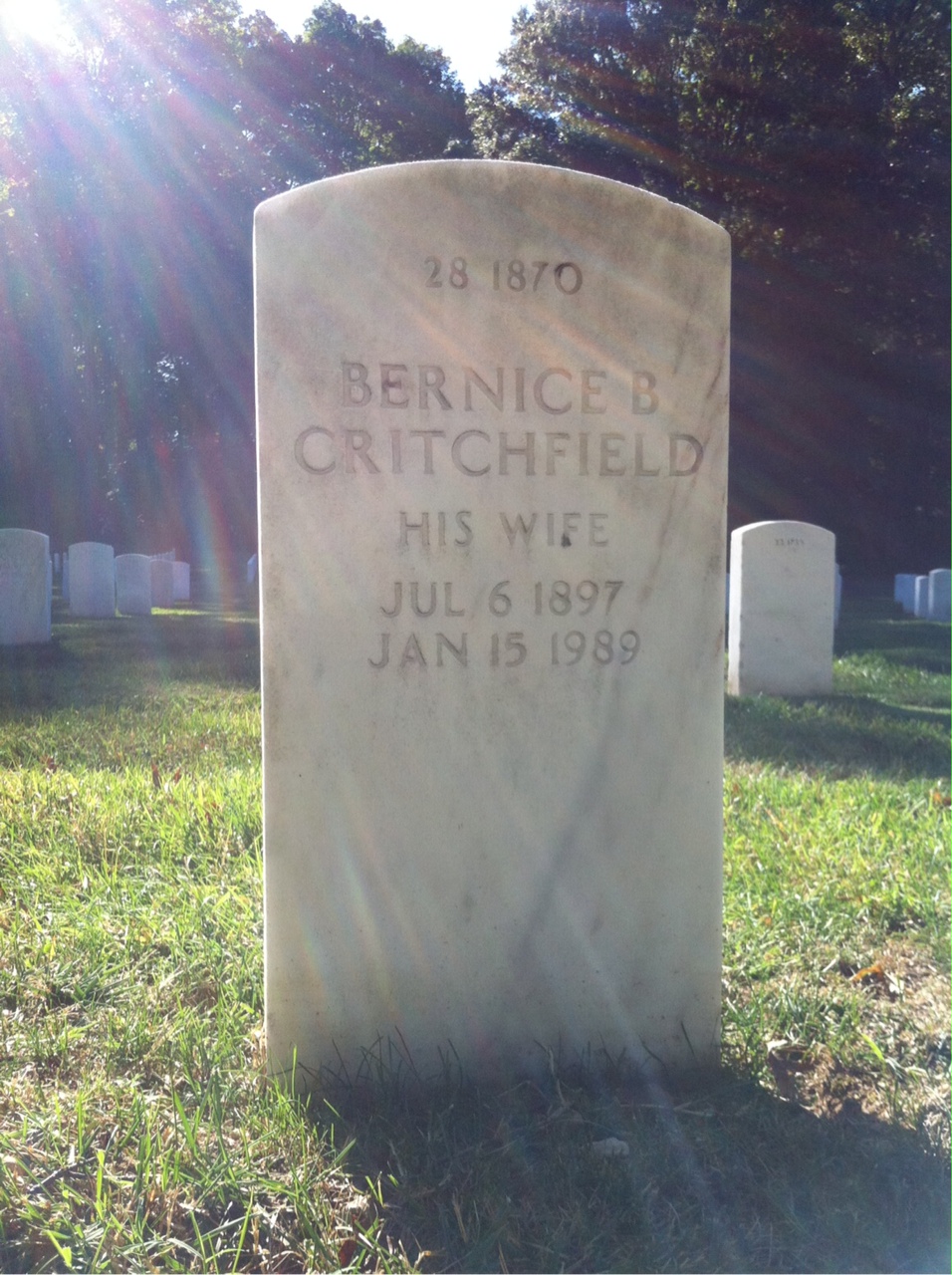 Back of headstone — Bernice Critchfield