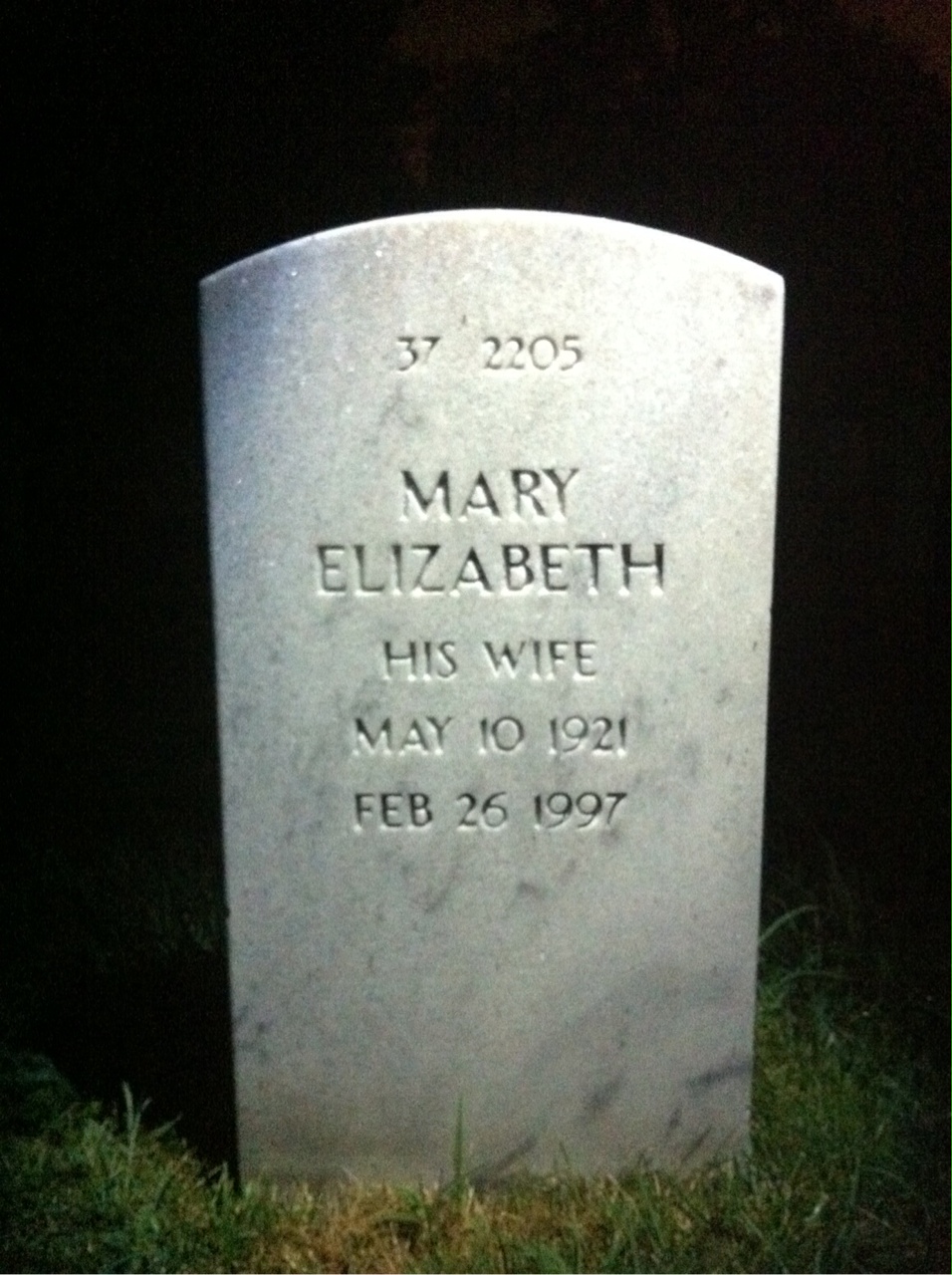 Back of headstone — Mary Ayers