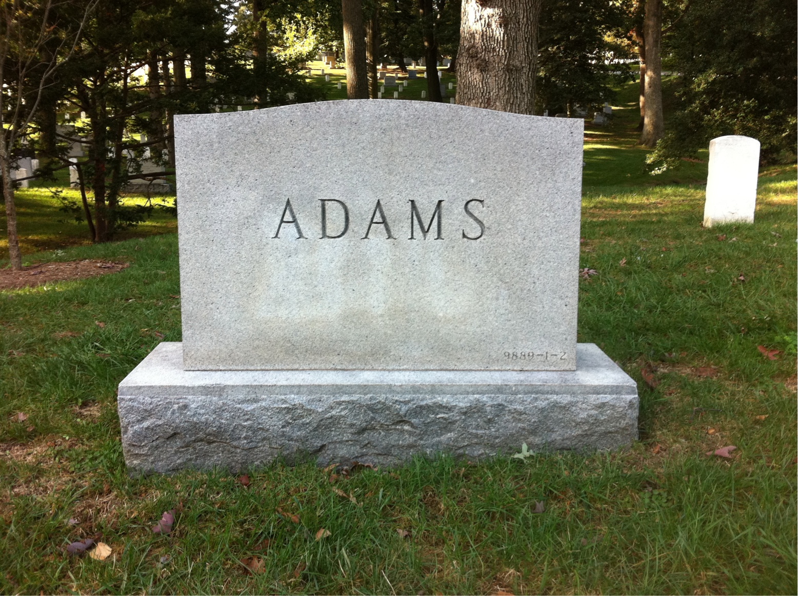 Back of headstone — Arthur Adams