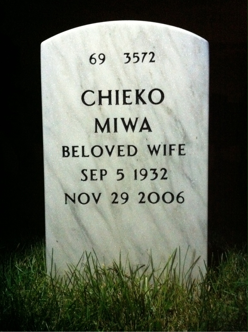 Back of headstone — Carroll Tatley