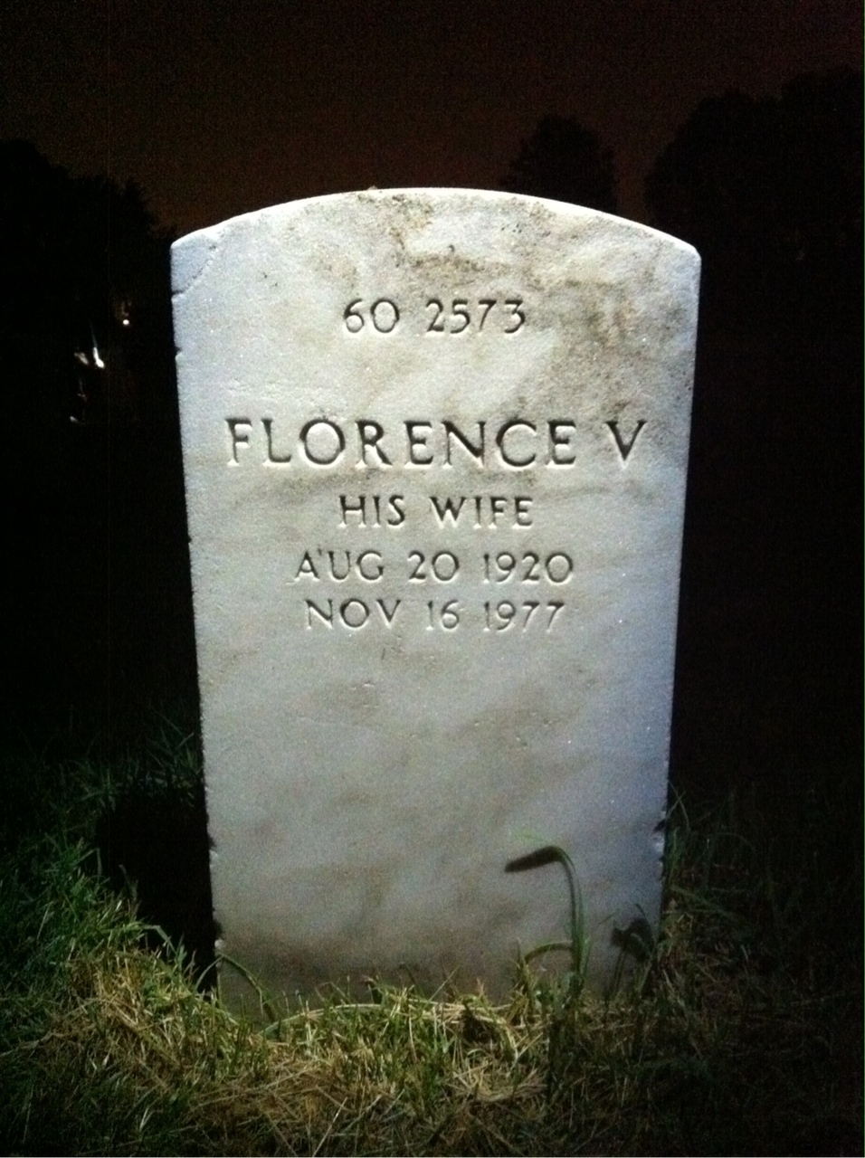 Back of headstone — Florence Moreland