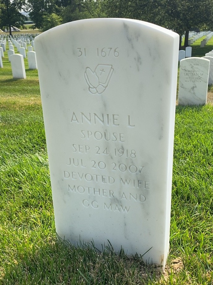 Back of headstone — Annie Lasher