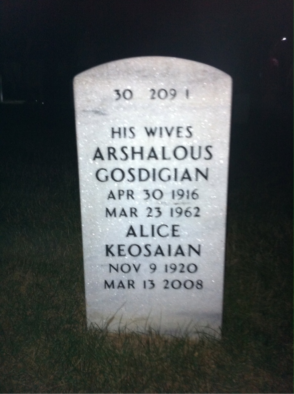 Back of headstone — Harry Sachaklian