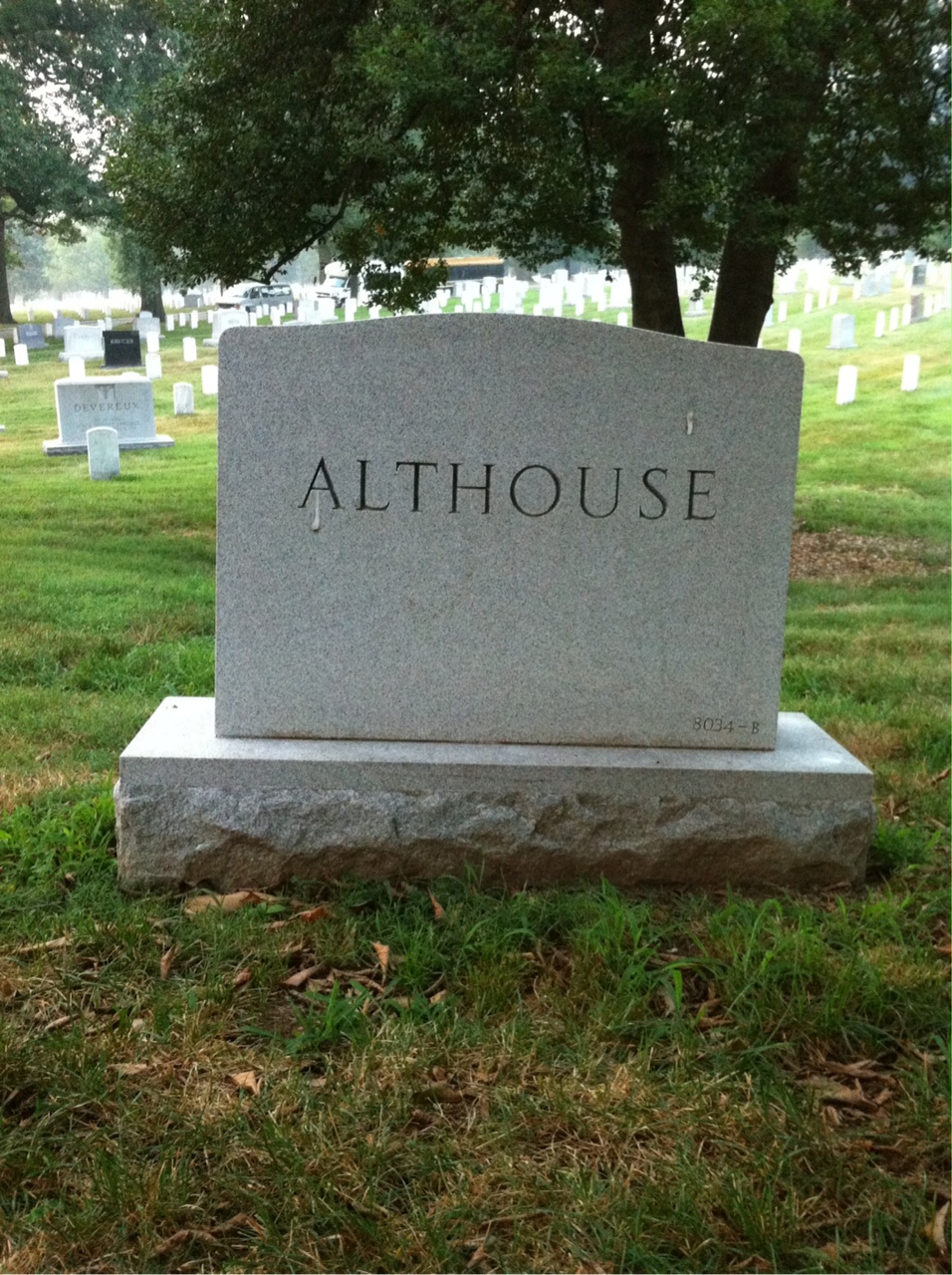 Back of headstone — Adelbert Althouse
