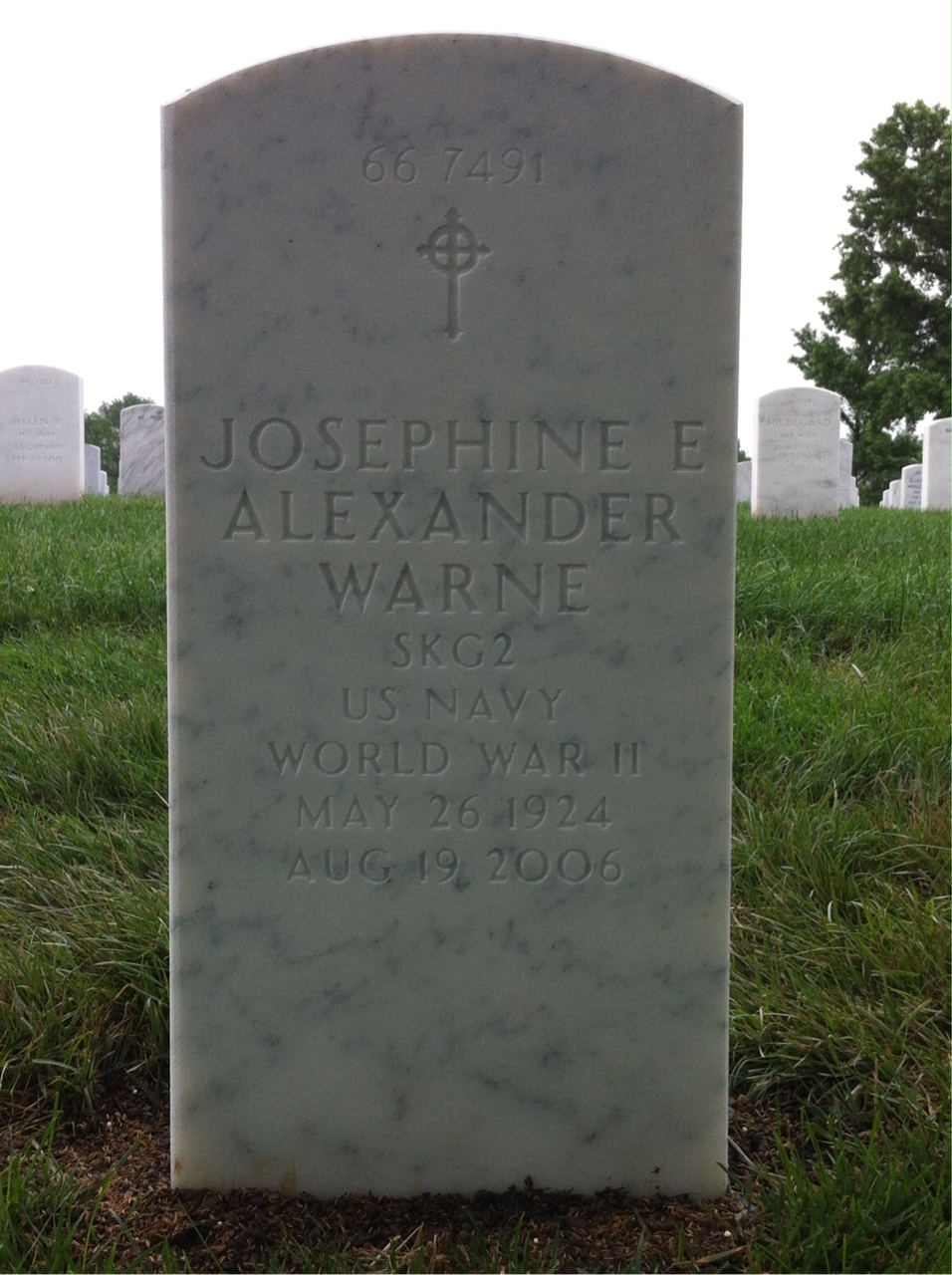 Back of headstone — David Warne