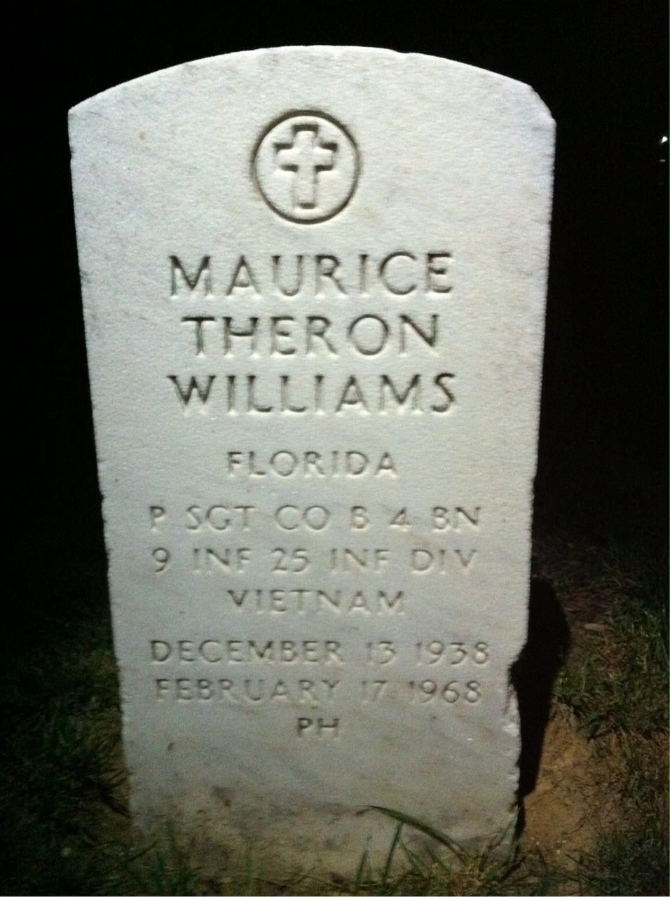 Back of headstone — Maurice Theron Williams