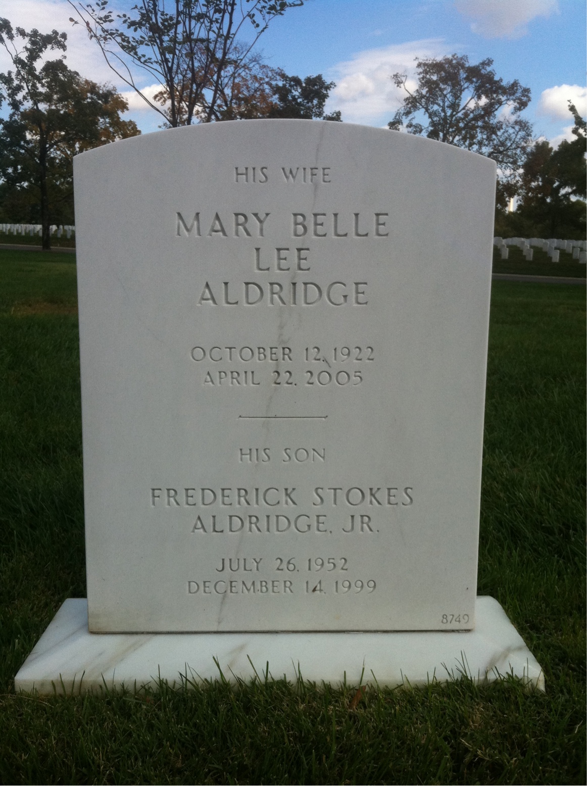 Back of headstone — Frederick Aldridge
