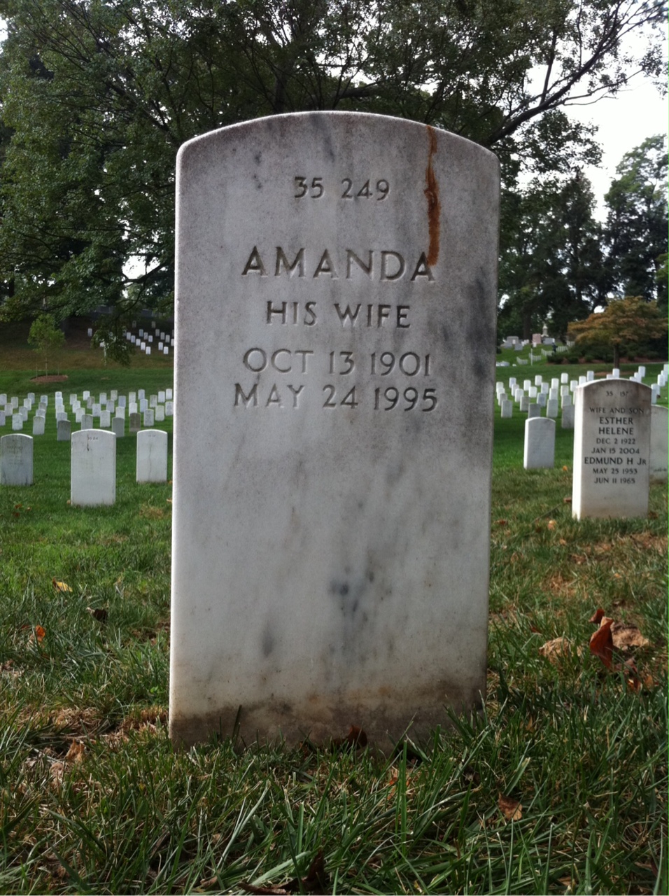 Back of headstone — Amanda Zeeman