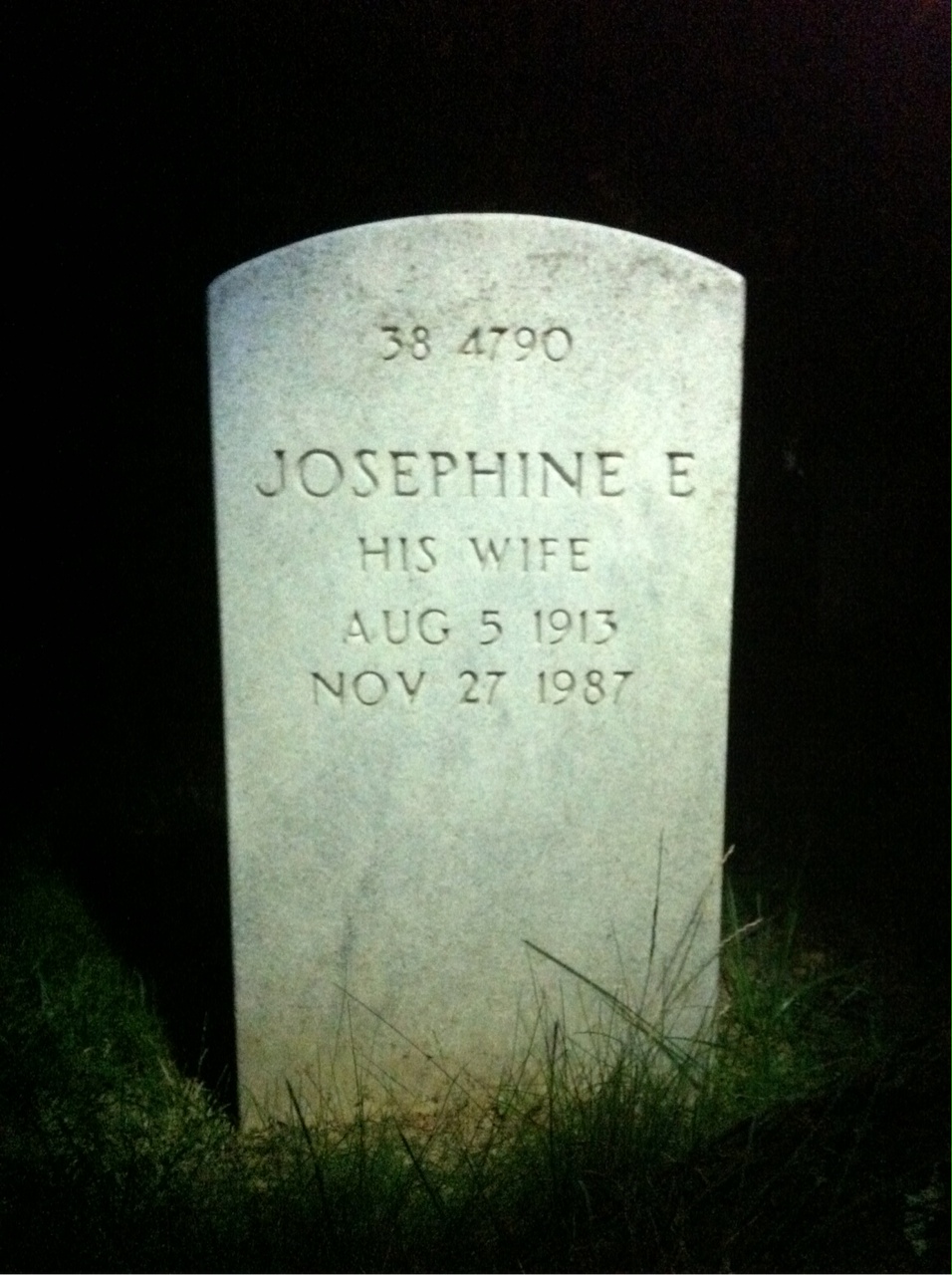 Back of headstone — Josephine Arnott