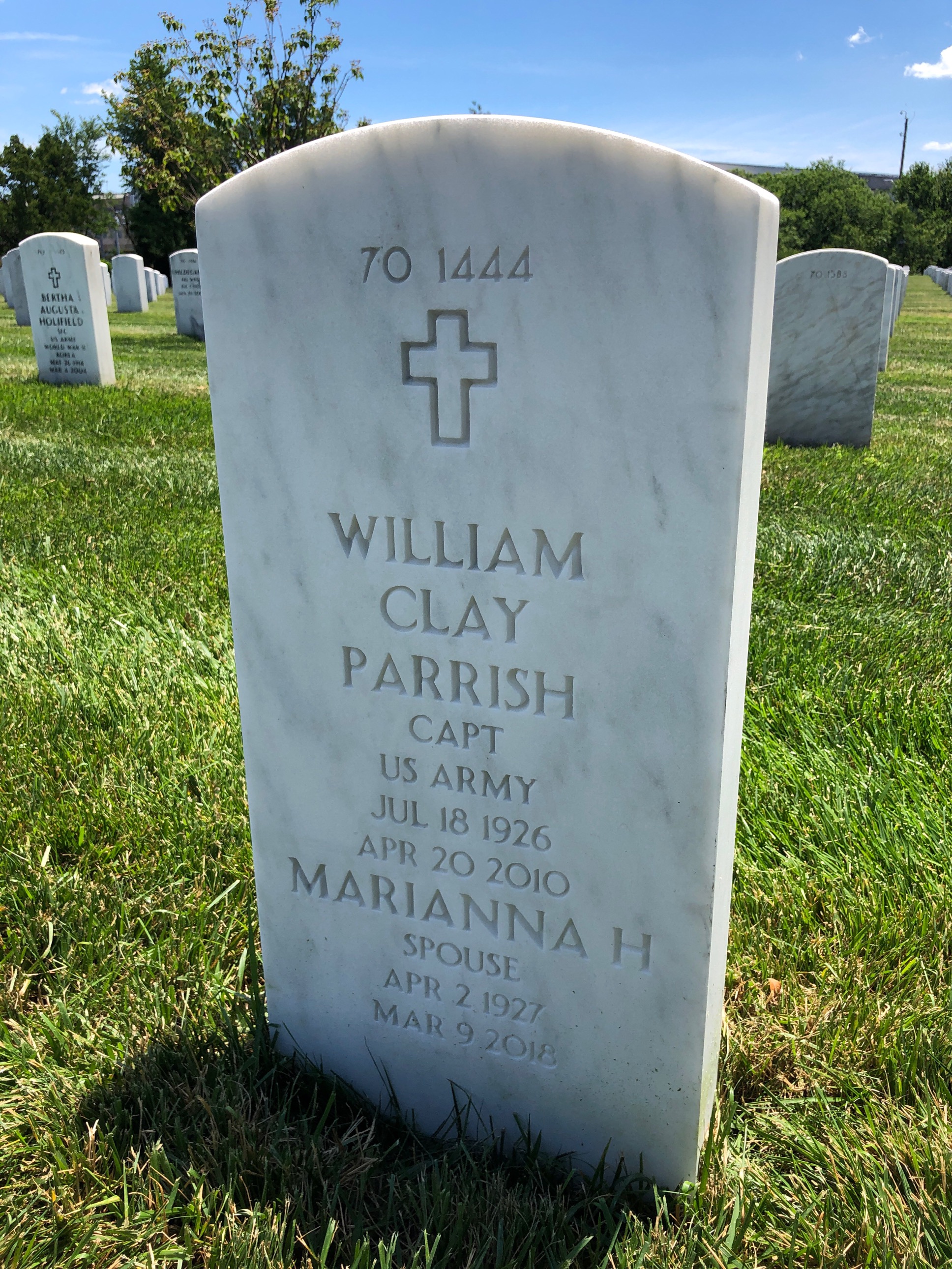 Back of headstone — William C Parrish