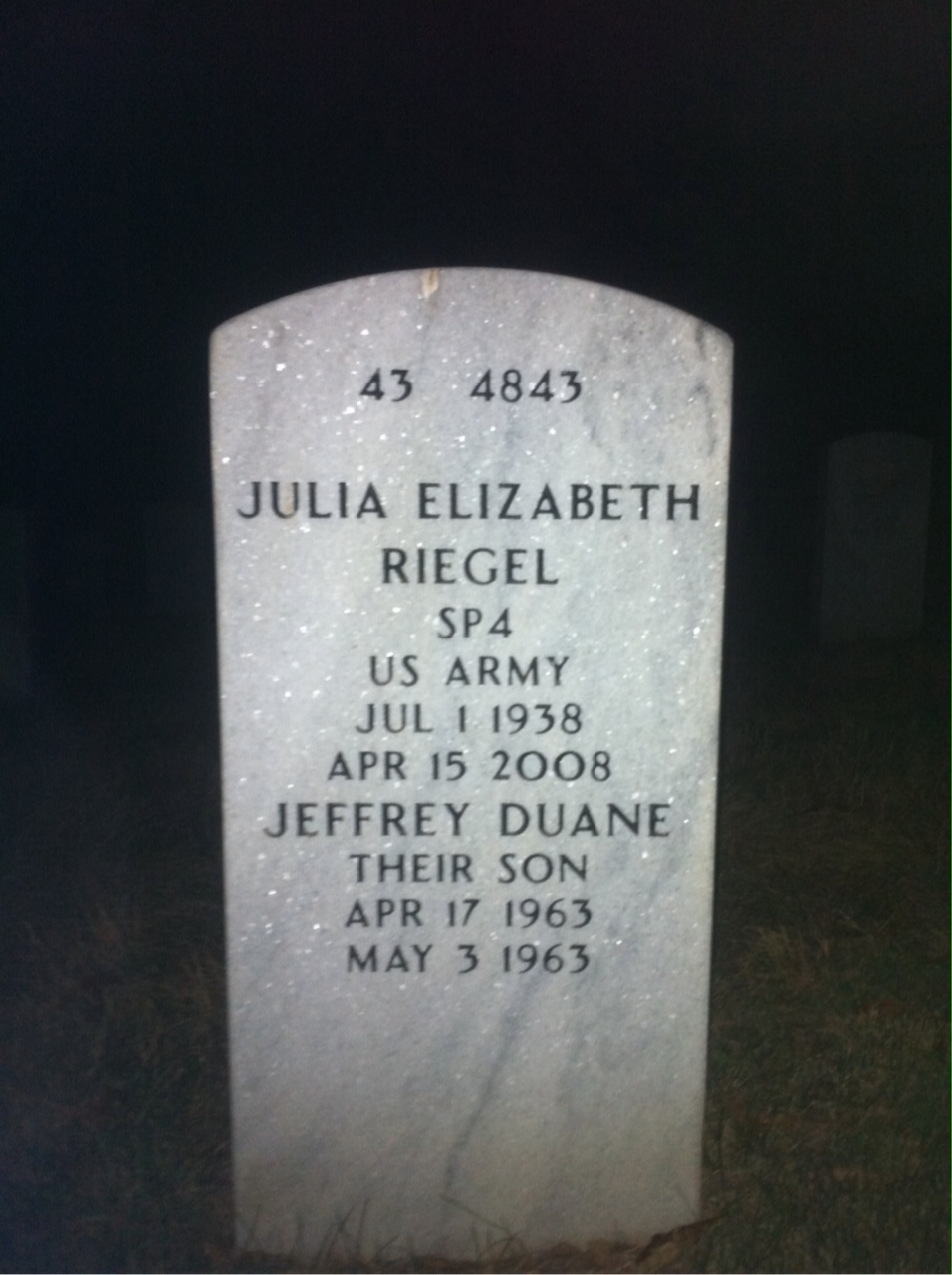 Back of headstone — David Riegel